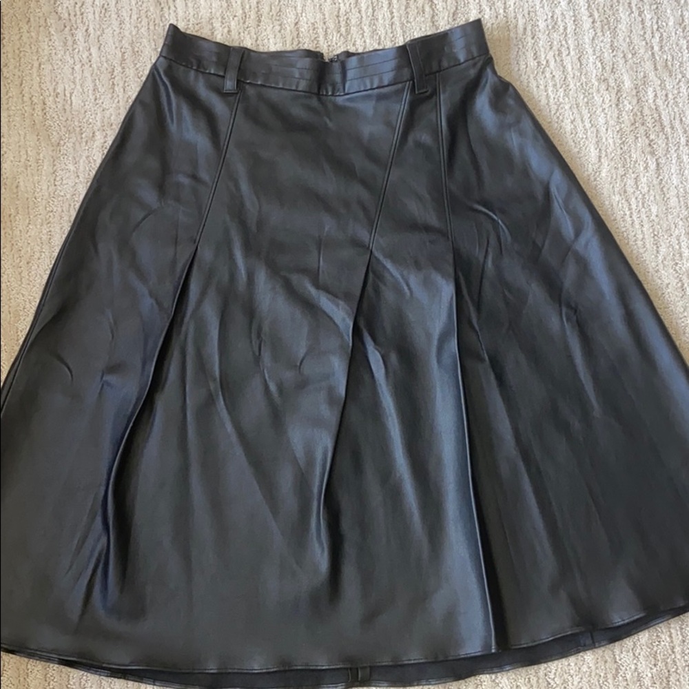 Leather black pleated full skirt
